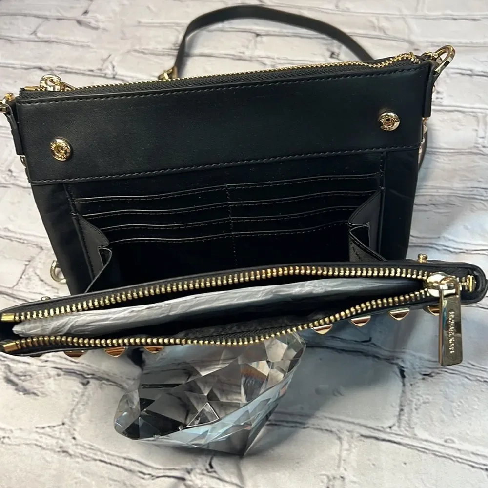 * Michael Kors, black Crossbody with gold stud and chain detail - Picture 8 of 11